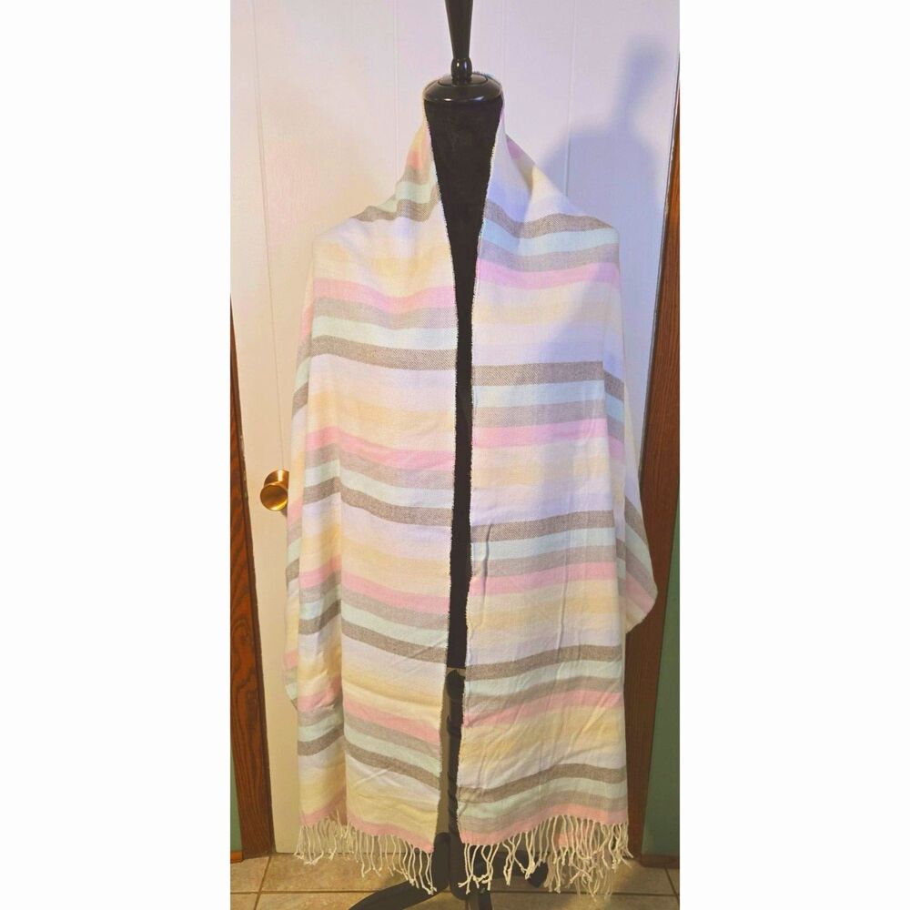 Gap Multi-Color Striped Fringe Scarf/Blanket Shawl Pastel Colors Modal/Acrylic